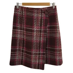 エフデ ef-de スカート 台形 ミニ ラップ風 ツイード調 チェック ウール 9 ピンク 紫 パープル