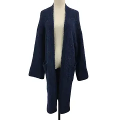 マウジー MOUSSY カーディガン ニット ガウン ロング 前開き 長袖 F 青 茶 ブルー ブラウン