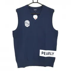 【新品】パーリーゲイツ ニットベスト ネイビー 織生地 ロゴ白 Vネック メンズ 6(XL) ゴルフウェア PEARLY GATES