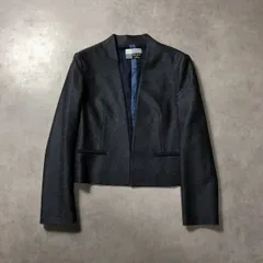 WH143●Paul Smith Black：美品 テクスチャード加工 ノーカラージャケット ●40● ネイビー系 ウール フォーマル セレモニーのサムネイル