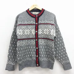 古着 エルエルビーン 長袖 ノルディック ニット カーディガン レディース 90年代 90s 雪柄 バーズアイ USA製 グレー他 25nov28