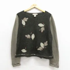 古着 エディーバウアー 長袖 セーター レディース 00年代 00s 葉 ラムウール 濃緑系 25nov28