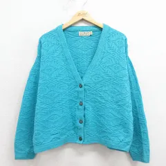 古着 エルエルビーン 長袖 ニット カーディガン レディース 90年代 90s ネイティブ柄 ラグ柄 コットン USA製 水色 25nov28