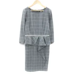 ジャスグリッティー JUSGLITTY ワンピース ひざ丈 長袖 グラフチェック柄 レース 2 グレー /YM22