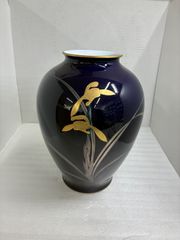 花瓶 香蘭社 高級 瑠璃（るり） 蘭文 金彩 銀彩 壺 有田焼 コバルト