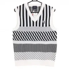 【新品】パーリーゲイツ ニットベスト 白×ダークネイビー 総柄 胸ロゴ Vネック メンズ 4(M) ゴルフウェア PEARLY GATES