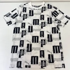 ✨美品✨PUMA プーマ　メンズ　半袖Tシャツ　ESS+ LOGO LAB AOP Tシャツ　ホワイト　総柄　ロゴマーク　クルーネック　全面プリント