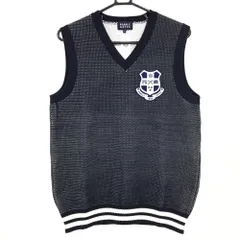【新品】パーリーゲイツ ニットベスト ダークネイビー×白 メッシュ調 胸ロゴ Vネック メンズ 5(L) ゴルフウェア PEARLY GATES