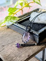 ☆ロマネサイト/ホランダイトinアメジスト☆マクラメ編みネックレス 512・天然石ネックレス