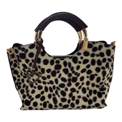  PERENNE ペレンネ ダルメシアン柄 ハンドバッグ ハラコ調 ボルドー ハートチャーム 2way  【Z1724】 