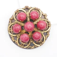 M329 ブローチ 大ぶり ピンクストーン風 ゴールド デザイン コスチュームジュエリー