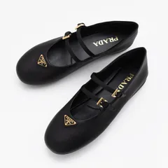 PRADA プラダ バレエシューズ フラットシューズ ナッパレザー バレリーナ 1F794N 038 レディース ブラック 羊皮 ラムレザー 靴 ストラップ トライアングルロゴ ラウンドトゥのサムネイル
