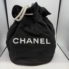 CHANEL シャネル ノベルティ ロゴプリント プールバッグ ショルダーバッグ 巾着バッグ ブラック ホワイト キャンバス ビニール レディース CHANEL