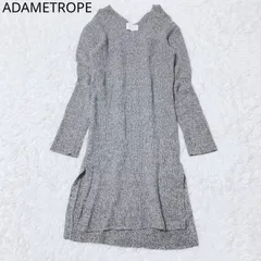 アダムエロペ　ニットワンピース　リブ編み　Vネック　スリット　ロング丈　ラウンドヘム　上品　カジュアル　シンプル　ブラックグレーホワイト　Fサイズ