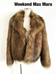 【新品】Weekend Max Mara　ウィークエンドマックスマーラ　近年モデル　Fur-effect Jacket　Lサイズ　４２　ブラウン　ジャケット　上品　おしゃれ　送料込み　6462465のサムネイル