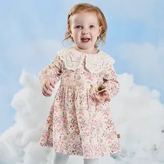 【新品・未使用】dave&bella フラワープリント 花柄 レース襟ワンピース  長袖 フォーマル対応　90