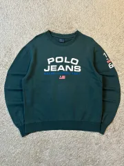 レディース L レア) 90's ポロ ジーンズ 星条旗 ロゴ スウェット グリーン
