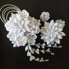 つまみ細工の髪飾りセット/白/結婚式/卒業式/成人式/七五三