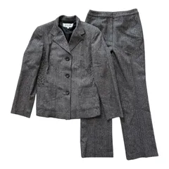  pierre cardin ピエールカルダン スーツ上下 セットアップ グレー ヘリンボーン 毛混 レディース  M/Sサイズ  【Z1724】 