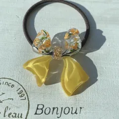 ‪✿ レジン  ドライフラワー    リボン の ヘアゴム（金木犀）‪✿
