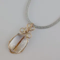 【希少/一点物】 K14gf ルチルクォーツ ネックレス クォーツインクォーツ 14金ゴールドフィルド SV925金具 天然石 18×14mm 40cm