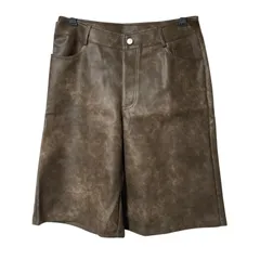 DD125【美品】MUSERA フェイクレザーバミューダショーツ ハーフパンツ ブラウン サイズF 未使用タグ付