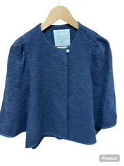 Z1730 【美品】NEMIKA   ネミカ　ポンチョ　ノーカラージャケット　ツイードジャケット　ネイビー　レディース　サイズフリー