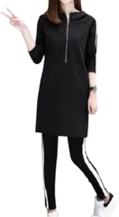 RED RAY レッドレイ セットアップ ジャージ レディース ロング パーカー 上下セット スリム 長袖 (ブラック,  M)