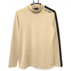 【美品】キャロウェイ 長袖ハイネックシャツ ベージュ×黒 肩ロゴプリント レディース M ゴルフウェア Callaway