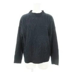 ディスコート Discoat ニット セーター ハイネック 長袖 アラン柄 ケーブル編み L 紺 ネイビー /AH3