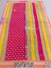 G205 10 グドゥリー マルチカバー マルチマット ラグ ヴィンテージ カンタ刺繍 ボロ インド ビンテージ BORO アンティーク シャビーシック ラリーキルト 手縫い 刺し子 ハンドメイド  刺子 絨毯 はぎれ 古布 ピンク パープル