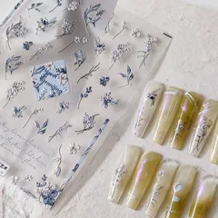 匿名配送⭐︎ネイルシール　立体　3D  ブルーフラワー　ガーデン　ワイルド　ボタニカル　TS3037
