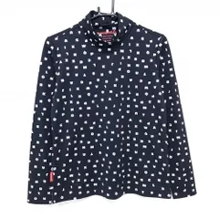 【超美品】ルコックゴルフ 長袖ハイネックシャツ ネイビー×白 英字総柄 ネックロゴ レディース LL ゴルフウェア le coq sportif