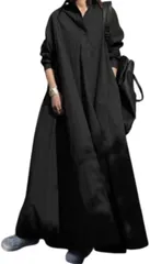 RED RAY レッドレイ マキシ丈 ロングシャツ ワンピース 長袖 襟付き (ブラック,  XL)