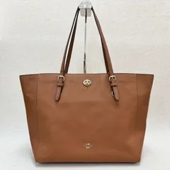 COACH　コーチ　トートバッグ　レザー　ブラウン　キャメル　ゴールド金具　ターンロック　大容量