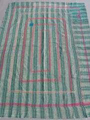 G060  10 グドゥリー マルチカバー マルチマット ラグ ヴィンテージ カンタ刺繍 ボロ インド ビンテージ BORO アンティーク シャビーシック ラリーキルト 手縫い 刺し子 ハンドメイド 刺子 絨毯 はぎれ 古布 ブルー グリーン