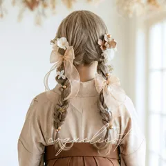 【coquelicot】ハナミズキ シャンパンベージュ  髪飾り／成人式 卒業式 リボン ツインテール コクリコ