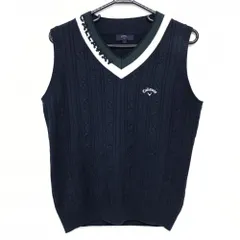 【美品】キャロウェイ ニットベスト ネイビー×アイボリー Vネック ウール混 レディース L ゴルフウェア Callaway