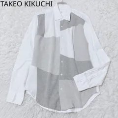 タケオキクチ　ドレスシャツ　前開き　ラウンドテール　切り替え　レギュラーフィット　コットン100%   上品　カジュアル　ホワイトグレー