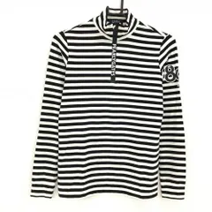 【超美品】パーリーゲイツ 長袖ハイネックシャツ 白×黒 ボーダー 表微起毛 ハーフジップ レディース 0(S) ゴルフウェア PEARLY GATES