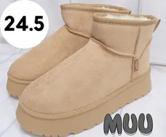 【MUU】レディース 厚底 ムートンブーツ  ショートブーツ 厚底  防寒 ブーツ ブラウン 24.5㎝ 260119W009