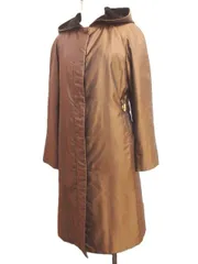 BURBERRY バーバリーロンドン フード付き ロングコートブラウン系 バンブーモチーフ 竹  BURBERRY LONDON 比翼仕立て シンプル きれいめ  上品 フォーマル 9 Mサイズ レディース E537L