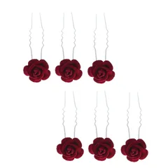 【在庫処分】ブライダル 玉付き バラ ウェディング ヘッドドレス ヘッドドレス ウェディング 花 結婚式 結婚式 花嫁などの髪飾り用 パーティー 6本セット 撮影 和装 普段使い ヘアクリップ 前髪 髪留め (赤) ヘアピン Ｕピン バラピン 髪飾り PEAC