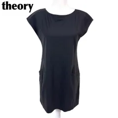 【美品】theory ノースリーブワンピース 背面シャギー 2 無地 ブラック