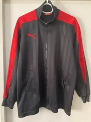 美品　古着　PUMA   プーマ　長袖　フルジップ　パーカー　ロゴプリント　メンズ　レディース　ブラック　レッド　S〜M