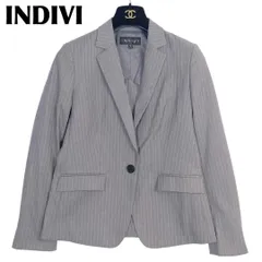 【美品】 INDIVI 春夏 テーラード ジャケット 07 グレー ストライプ