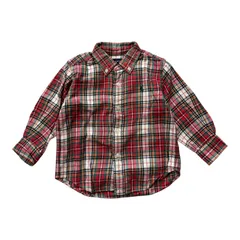 Ralph Lauren ラルフローレン チェックシャツ 長袖 レッド グリーン キッズ 90サイズ  【Z1724】 