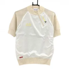 【超美品】ルコックゴルフ 半袖異素材ブルゾン ベージュ 身頃異素材 ロゴ刺しゅう ハーフジップ レディース M ゴルフウェア le coq sportif