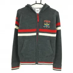 【超美品】フィラゴルフ ニットジップパーカー グレー×レッド フロント・袖ライン ウール混 レディース M ゴルフウェア FILA GOLF