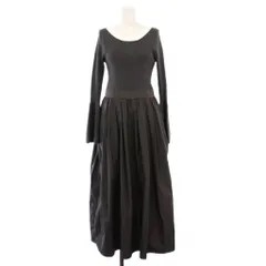 ラグナムーン LagunaMoon ドッキングタフタニットワンピース フレア マキシ ロング 長袖 クルーネック 切替 ワンカラー S グレー 032350301701-01 /BB